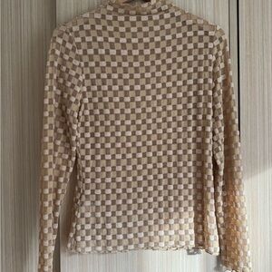 Find Me Now Cream and Brown Checkered Long Sleeve Top Semi Sheer